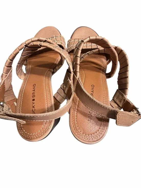 Lucky Brand Braided Tan Leather Sandals with Beige Accent - Picture 8 of 11